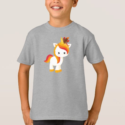 Erntedank Einhorn, Niedliches Einhorn, Federn T-Shirt (Vorderseite)