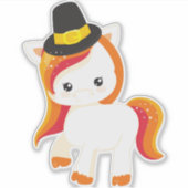 Erntedank Einhorn, Niedliches Einhorn, Pilgerhut Aufkleber (Vorderseite)