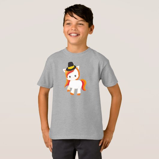 Erntedank Einhorn, Niedliches Einhorn, Pilgerhut T-Shirt (Vorne ganz)