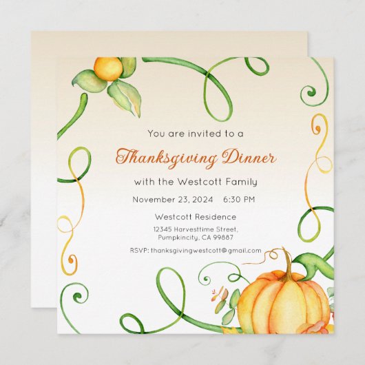 Erntedank Einladung, Erntedank Abendessen Einladung (Vorne/Hinten)