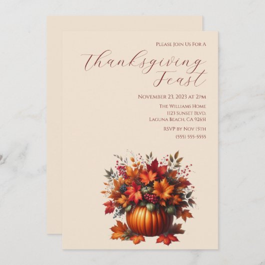 Erntedank-Elegant Pumpkin mit Herbstlauben Einladung (Vorne/Hinten)