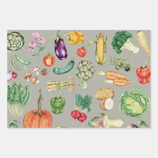 Erntedank Ernte Gemüse Bunte 3-teilige Geschenkpapier Set (Vorderseite 2)
