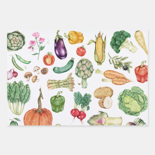 Erntedank Ernte Gemüse Bunte 3-teilige Geschenkpapier Set (Vorderseite)