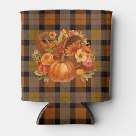 Erntedank ernten Kariert mit Cornucopia Dosenkühler (Vorderseite)