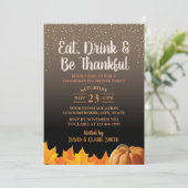 Erntedank essen Drink & Be Thankful Dinner Party Einladung (Stehend Vorderseite)