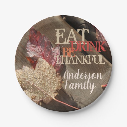 Erntedank essen Drink ist dankbar rustikales Foto Pappteller (Vorderseite)