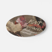 Erntedank essen Drink ist dankbar rustikales Foto Pappteller (Schrägansicht)