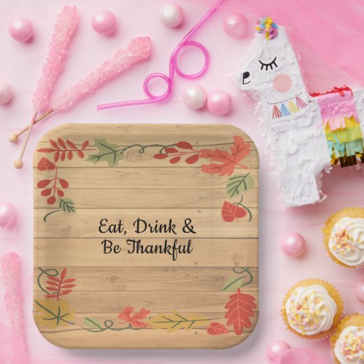 Erntedank essen Drink & Sei fröhlich hellbraunes H Pappteller (Party)