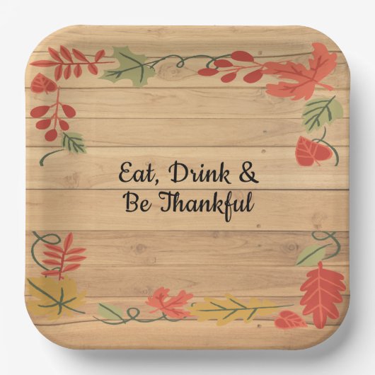 Erntedank essen Drink & Sei fröhlich hellbraunes H Pappteller (Vorderseite)