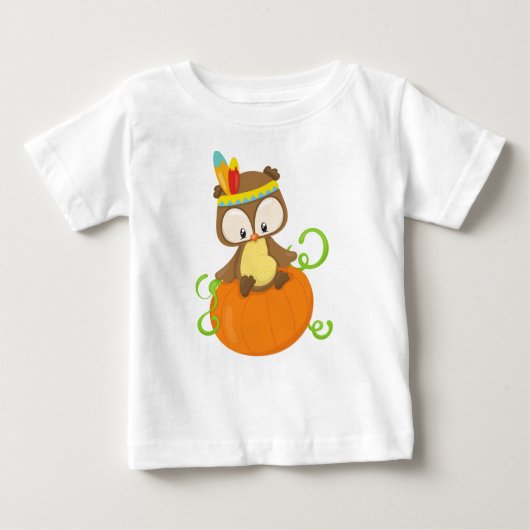 Erntedank-Eule, braune Eule, Federn, Kürbis Baby T-shirt (Vorderseite)