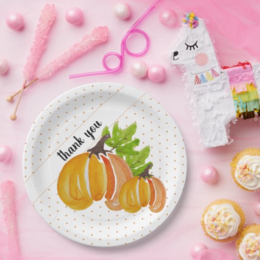 Erntedank Exotic Watercolor Pumpkin Vielen Dank Pappteller (Party)