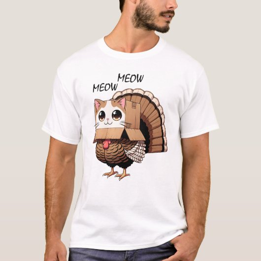Erntedank Fake Cat Funny Turkey Kitten Meow T-Shirt (Vorderseite)