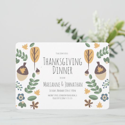 Erntedank Fall Dinner Party Grüne Einladung (Stehend Vorderseite)