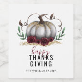 Erntedank Fall Floral Pumpkin Weinetikett (Einzelnes Label)