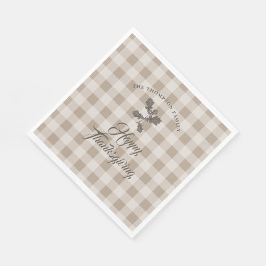 Erntedank Fall Foliage Blätter Braun Kariert Serviette (Ecke)