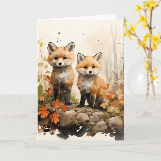 Erntedank Fall Fox Illustration Karte (Gelbe Blume)