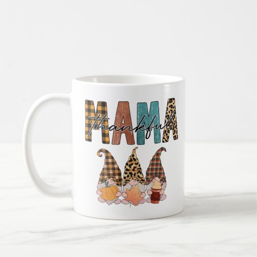Erntedank Fall Gnomes Dankbarkeit Mama Kariert Kaffeetasse (Links)