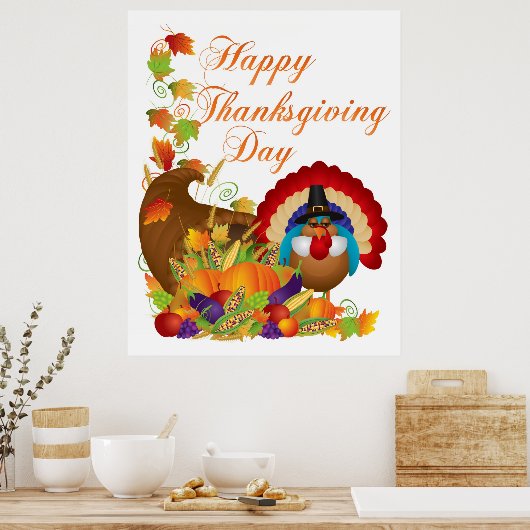 Erntedank Fall Harvest Cornucopia und Türkei Poster (Küche)