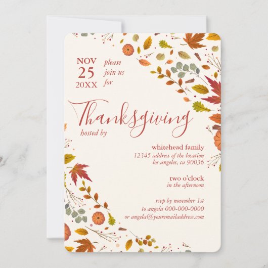 Erntedank Fall Leaf Pumpkin-Ecke Einladung (Vorderseite)