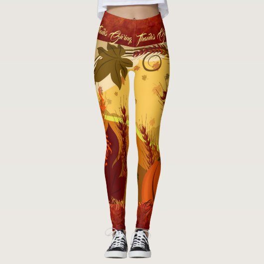 Erntedank Fall Leggings Verlasse IHREN NAMEN (Vorderseite)