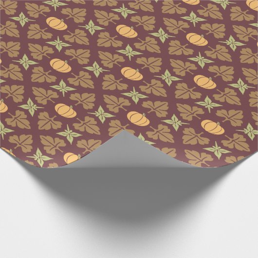 Erntedank Fall Pumpkin Autum Leaf Muster dunkel Geschenkpapier (Ecke)