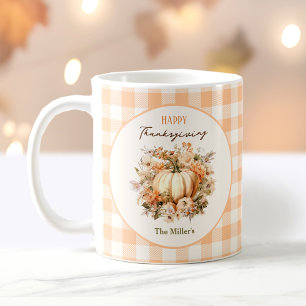 Erntedank Fall Pumpkin Gingham Pastel Name Kaffeetasse
