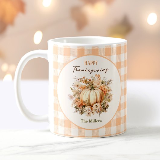 Erntedank Fall Pumpkin Gingham Pastel Name Kaffeetasse