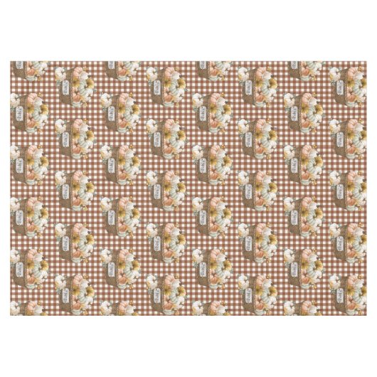 Erntedank Fall Pumpkins Brown Gingham Tischdecke (Vorderseite (Horizontal))