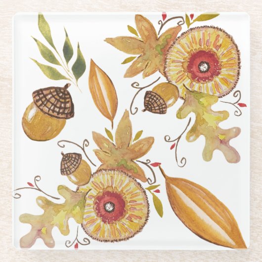 Erntedank Fall Stimmung Wasserfarbe Glasuntersetzer (Vorderseite)