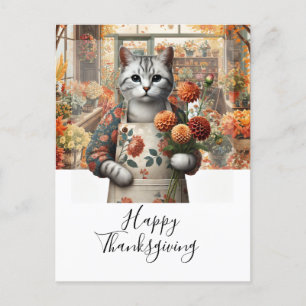 Erntedank-Fall-Thema für Cat Lovers Feiertagspostkarte