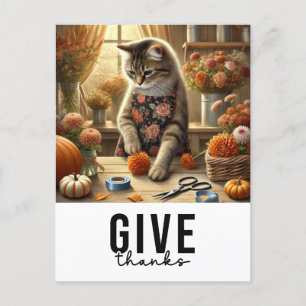 Erntedank-Fall-Thema für Cat Lovers Feiertagspostkarte