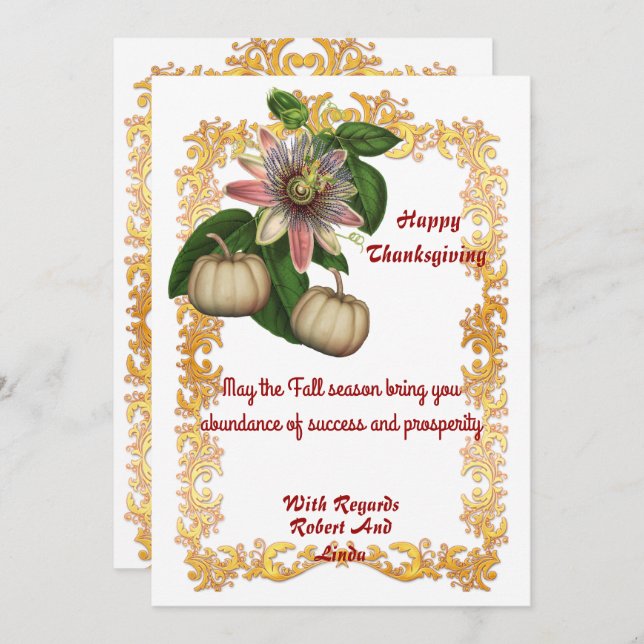 Erntedank Fall White Pumpkins Gold Frame Card (Vorne/Hinten)