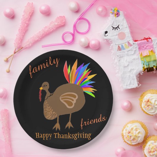 Erntedank Family Friends Turkey Feathers Pappteller (Party)