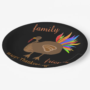 Erntedank Family Friends Turkey Feathers Pappteller
