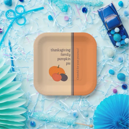 Erntedank Family Pumpkin Pie Square Pappteller (Party)