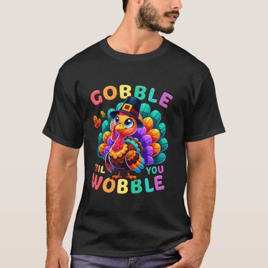 Erntedank Farbenfrohe kleine Türkei Gobble Til T-Shirt (Vorderseite)