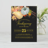 Erntedank Fest Friends Dinner Pumpkin Black Einladung (Stehend Vorderseite)