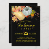 Erntedank Fest Friends Dinner Pumpkin Black Einladung (Vorne/Hinten)