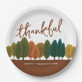 Erntedank Fest Glückliche Herbstbäume Pappteller (Vorderseite)