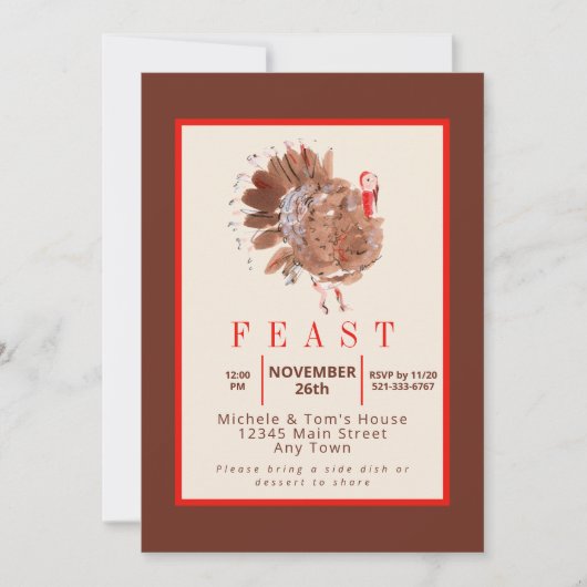 Erntedank Fest Wasserfarbe Türkei Einladung (Vorderseite)