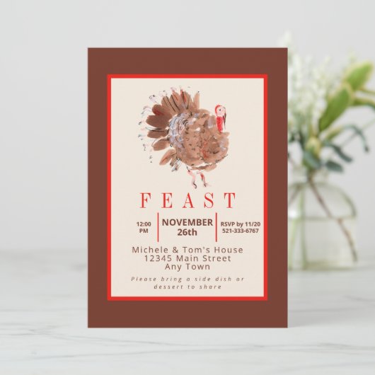 Erntedank Fest Wasserfarbe Türkei Einladung (Stehend Vorderseite)