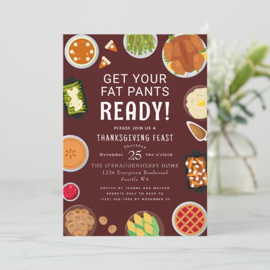 Erntedank Fett Pants Abendessen Feier Einladung (Stehend Vorderseite)