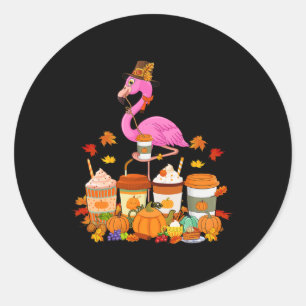 Erntedank Flamingo mit einem Fallhahn Kaffeekuppen Runder Aufkleber