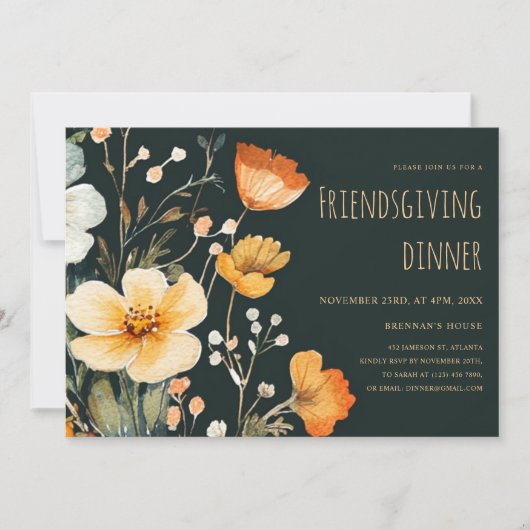 Erntedank Floral Rustikales Friendsgiving Dinner Einladung (Vorderseite)