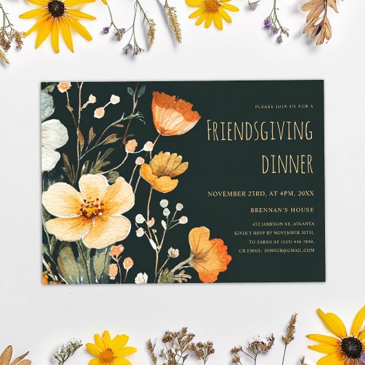 Erntedank Floral Rustikales Friendsgiving Dinner Einladung
