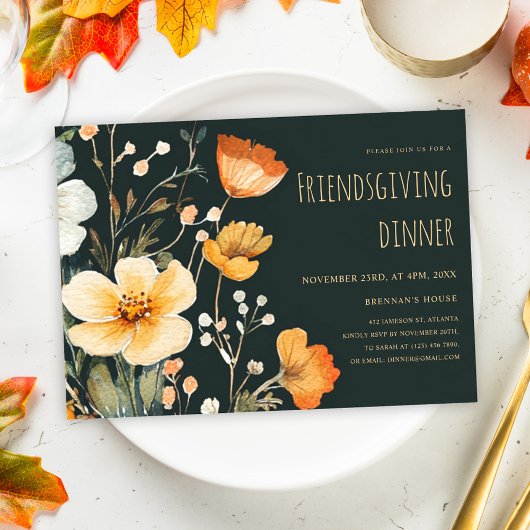 Erntedank Floral Rustikales Friendsgiving Dinner Einladung