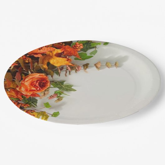 Erntedank Florals Papierplatte Pappteller (Schrägansicht)