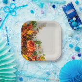 Erntedank Florals Square Paper Plate Pappteller (Party)