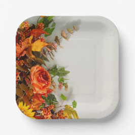 Erntedank Florals Square Paper Plate Pappteller