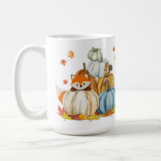 Erntedank Fox und farbenfrohe Fallpumpen Kaffeetasse (Links)